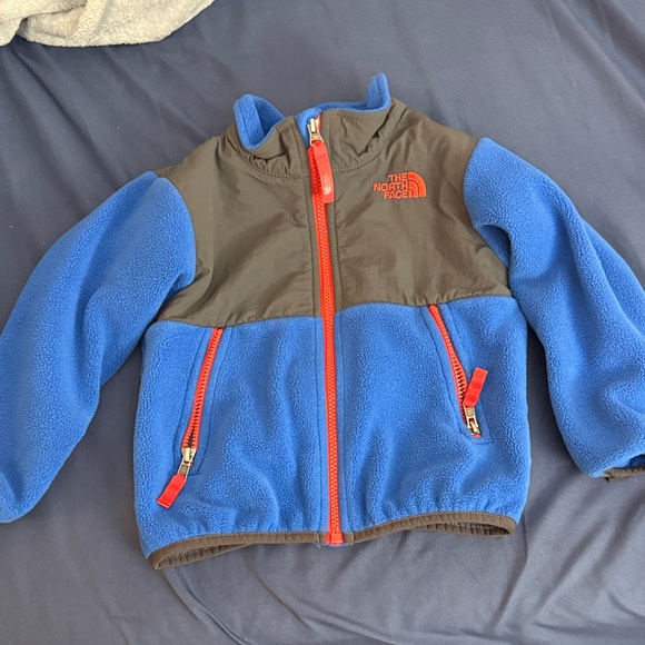 Boys The North Face Blue and Dark Gray Fleece with Orange Accents - Picture 1 of 2